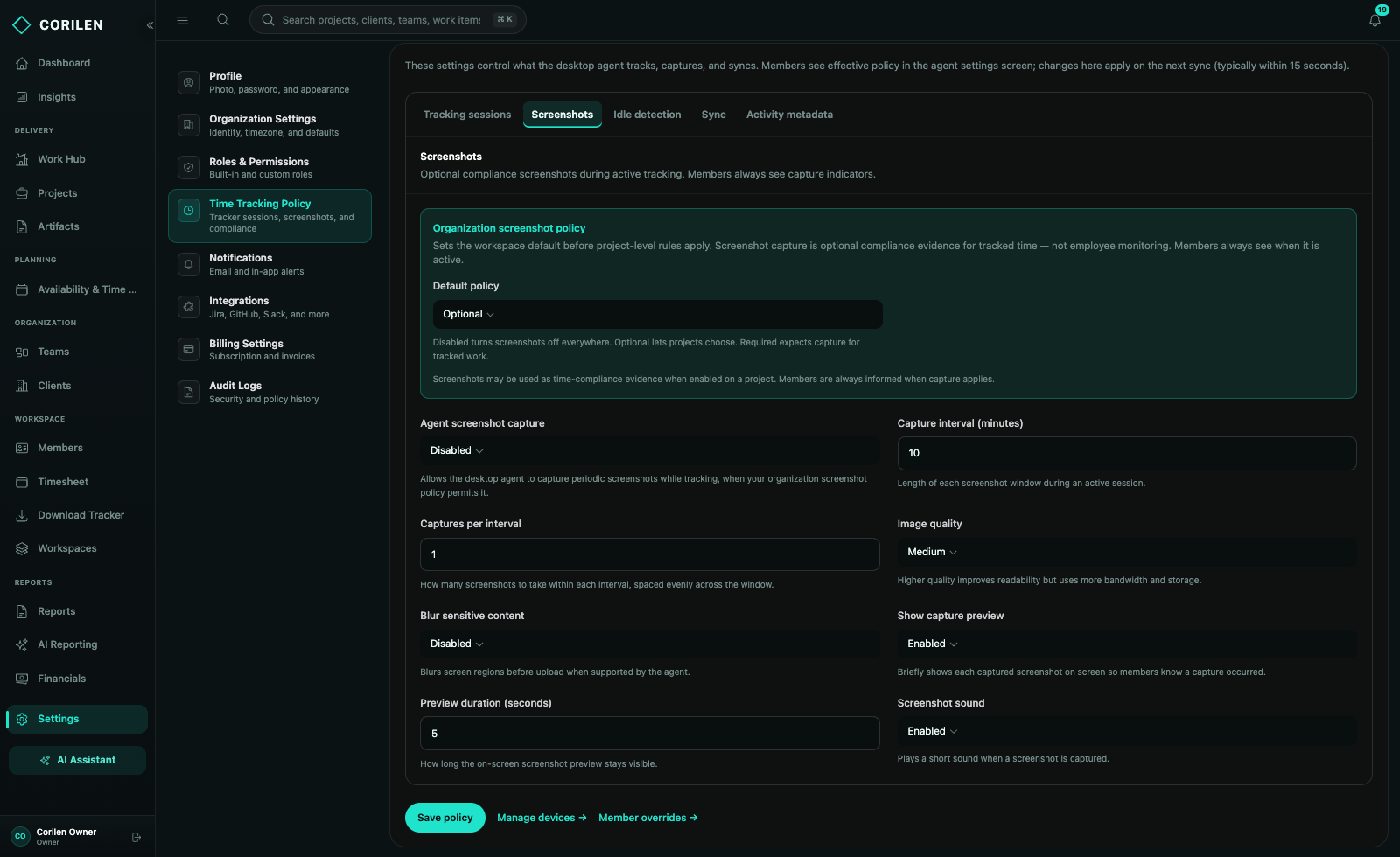 Time tracking policy