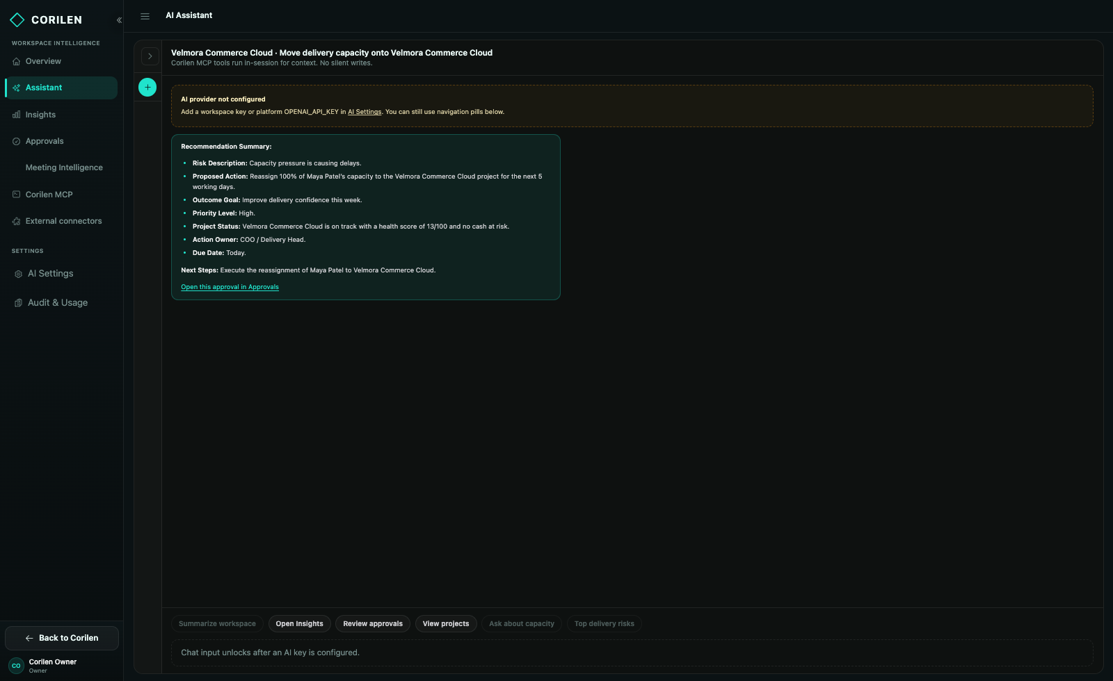 Assistant recommendation linked to Approvals